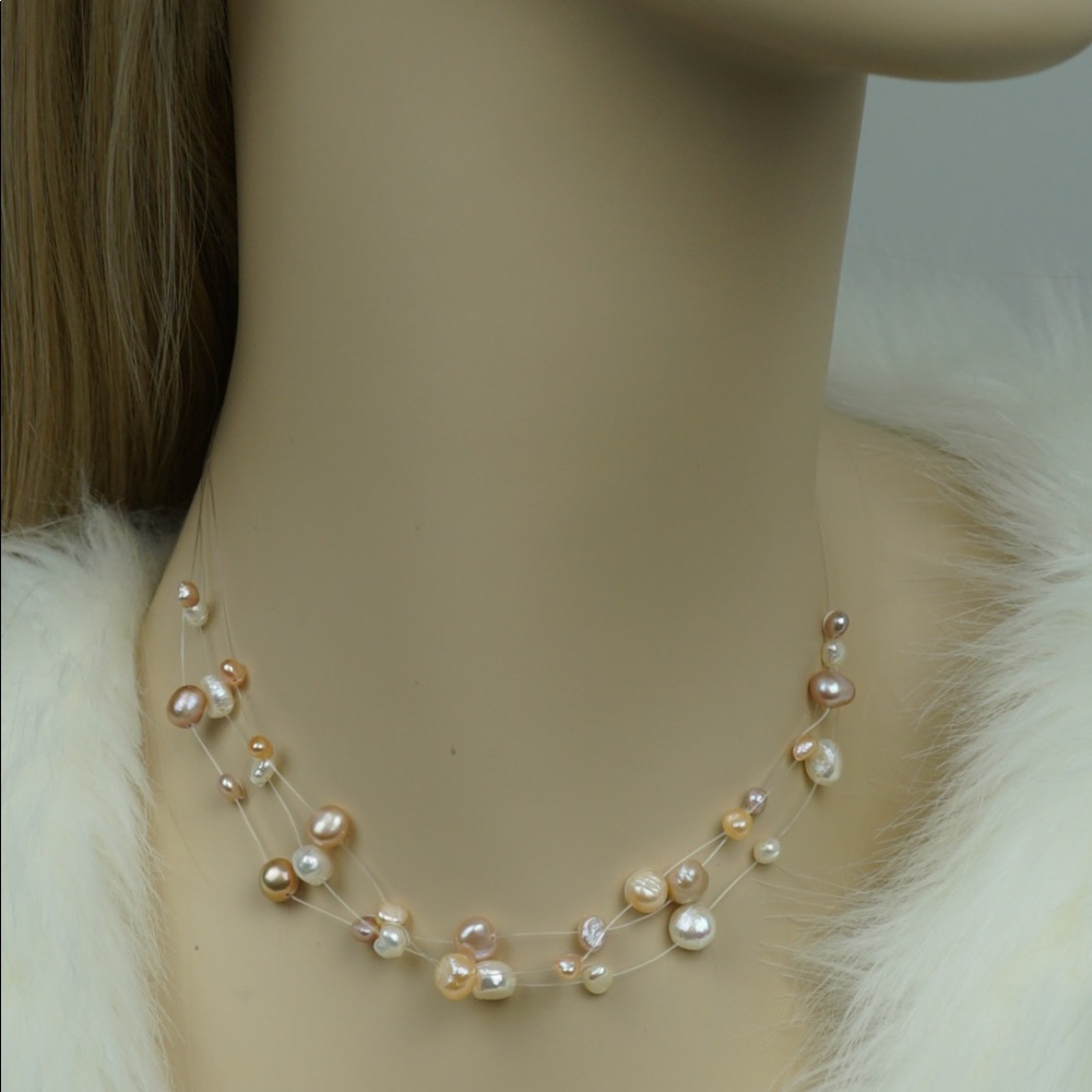 Triple Layer Cultured Baroque Pearl Necklace - Picture 10 of 14